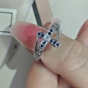 💍Silver Filled Blue Sapphire Cross Ring